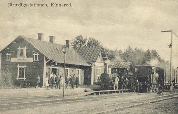 Historiskt vykort från omkring 1910: Kinnareds järnvägsstation, Kinnared